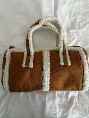 Brown Shearling Trim Barrel Bag - Women